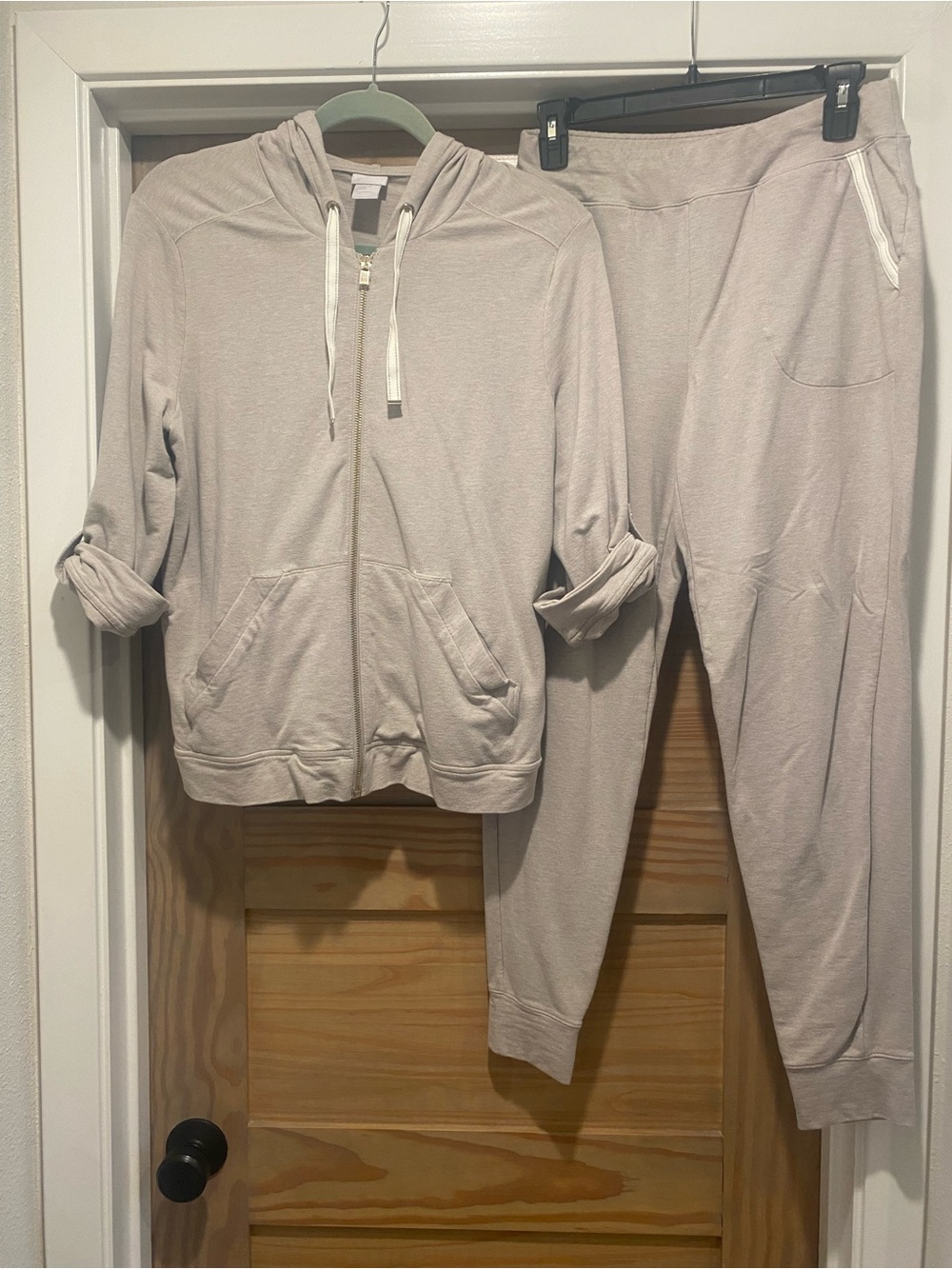 Chico's Light Taupe Zip Hoodie & Joggers Set